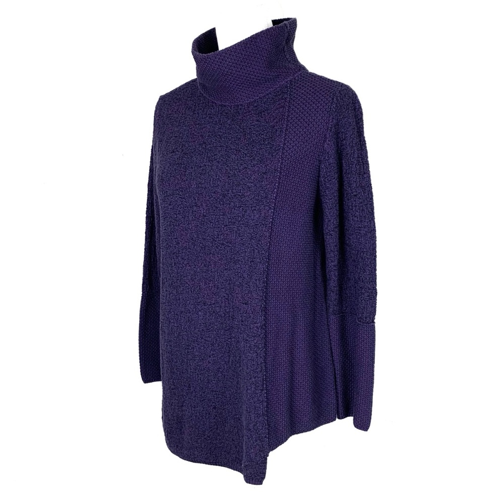 Habitat Clothes To Live In Size M Funnel Neck Sweater Asymmetrical Purple Chunky